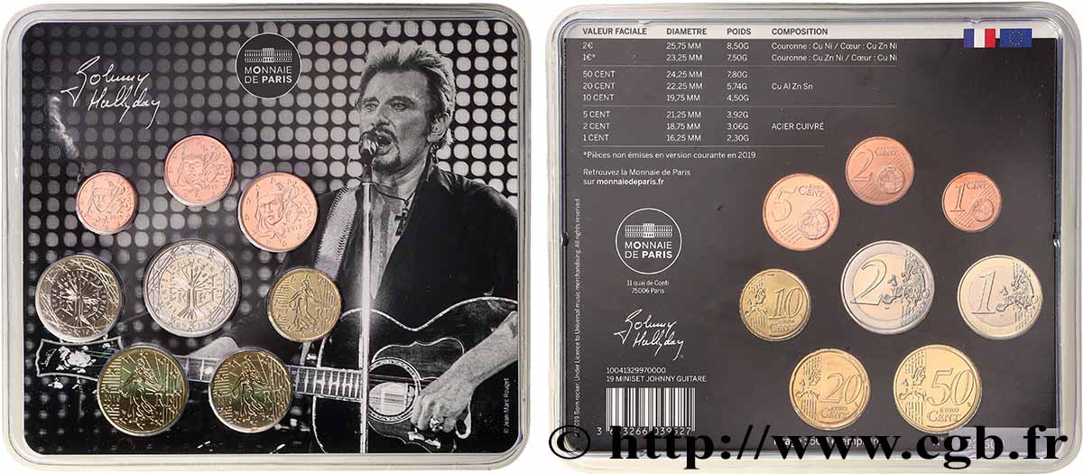 FRANCE SÉRIE Euro BRILLANT UNIVERSEL - Mini-Set - JOHNNY HALLYDAY 2019 BU