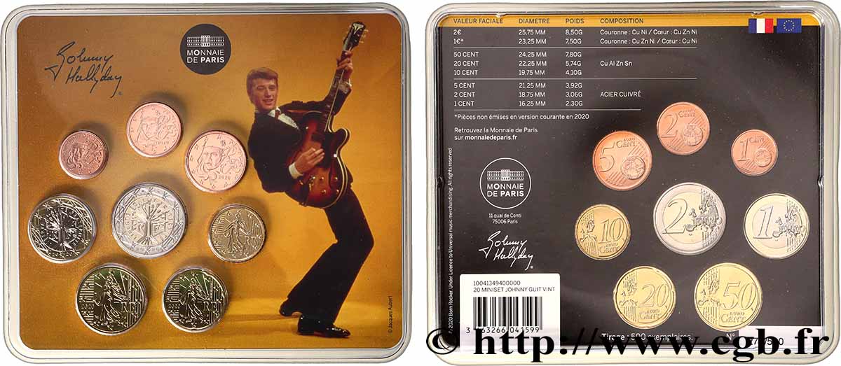 FRANCIA SÉRIE Euro BRILLANT UNIVERSEL - Mini-Set - JOHNNY HALLYDAY 2020 BU