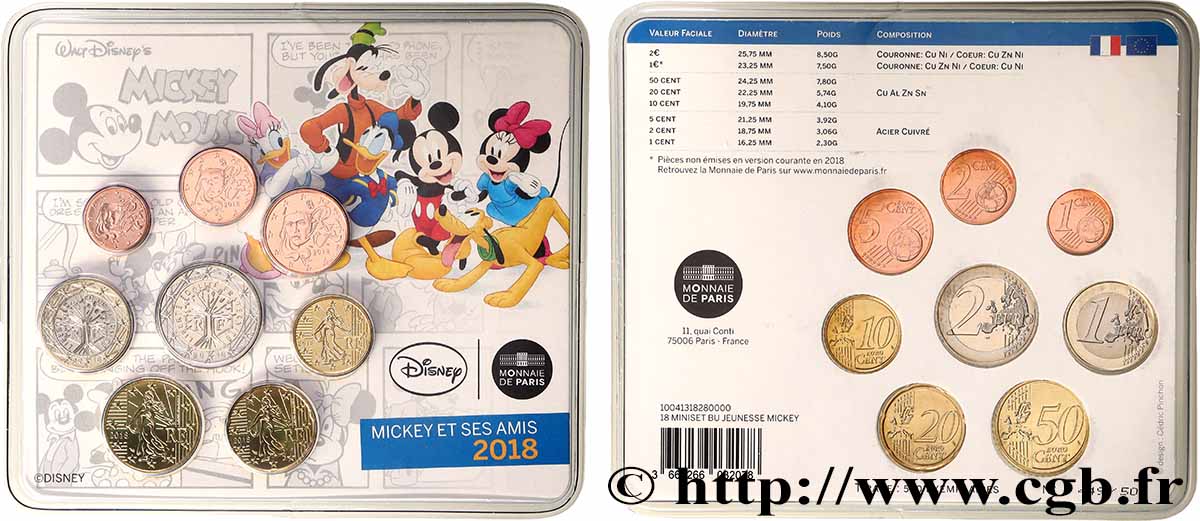 FRANCE SÉRIE Euro BRILLANT UNIVERSEL - Mini-Set - DISNEY - MICKEY ET SES AMIS 2018 BU