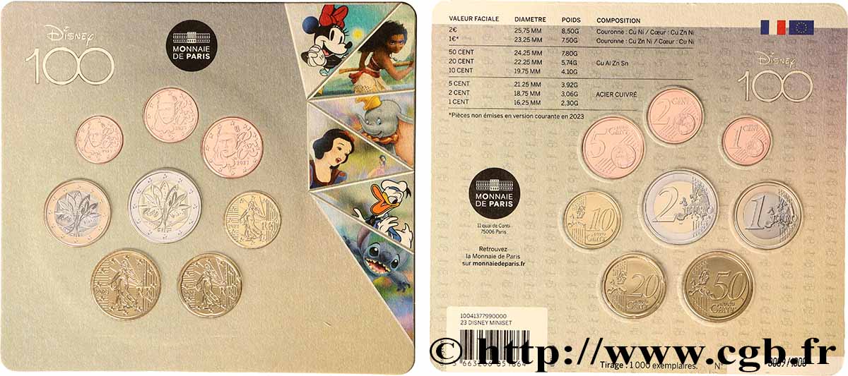 FRANCE SÉRIE Euro BRILLANT UNIVERSEL - Mini-Set - DISNEY  2023 BU