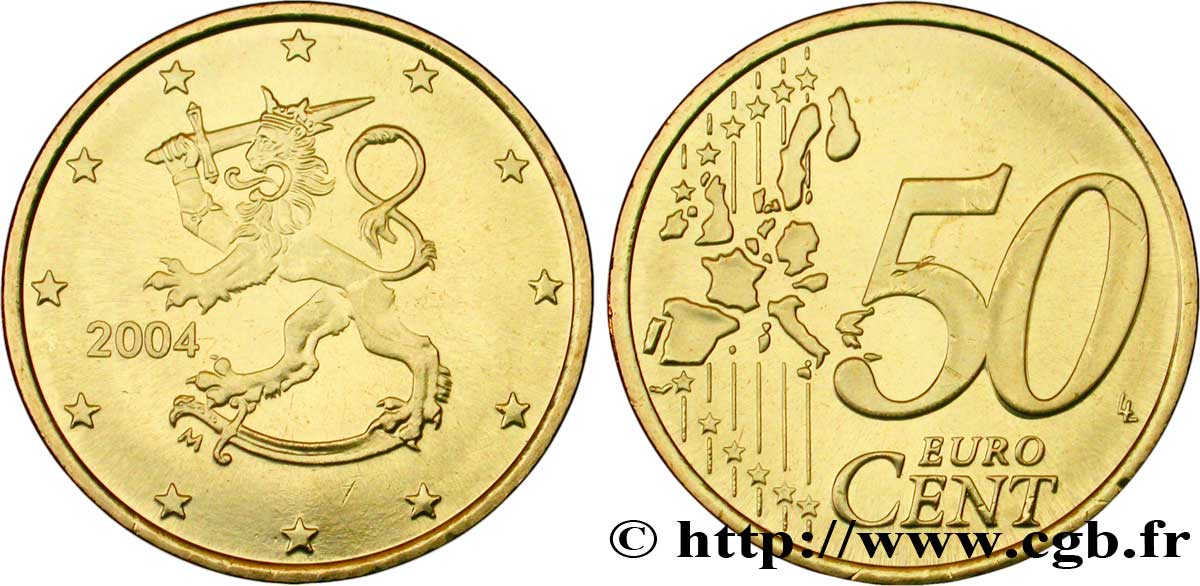 FINLANDIA 50 Cent LION HÉRALDIQUE 2004 MS63
