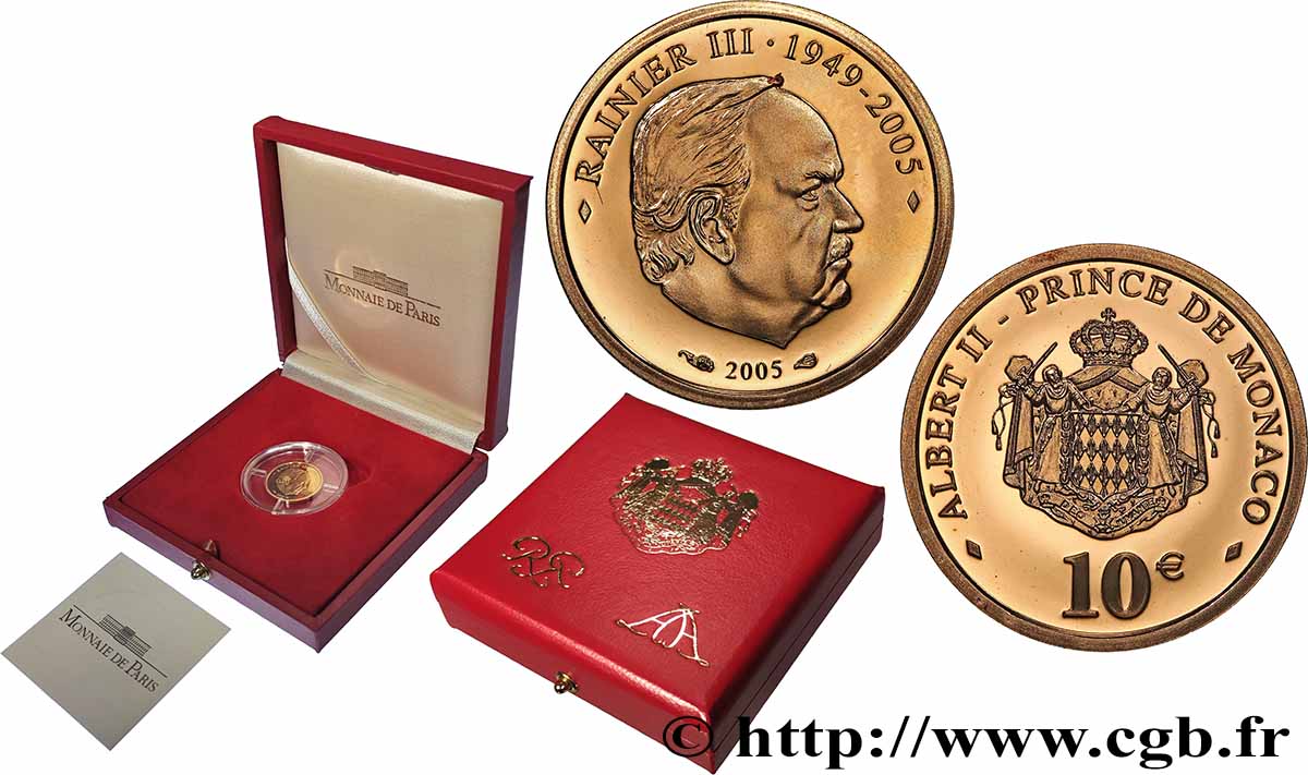MONACO Belle Épreuve 10 Euro SOUVENIR DE RAINIER III 2005
