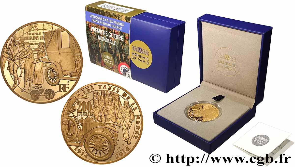 FRANCIA Belle Épreuve 200 Euro (or 1 oz) LES HOMMES ET LES FEMMES DANS LA GRANDE GUERRE 1914-2014 2014 BE