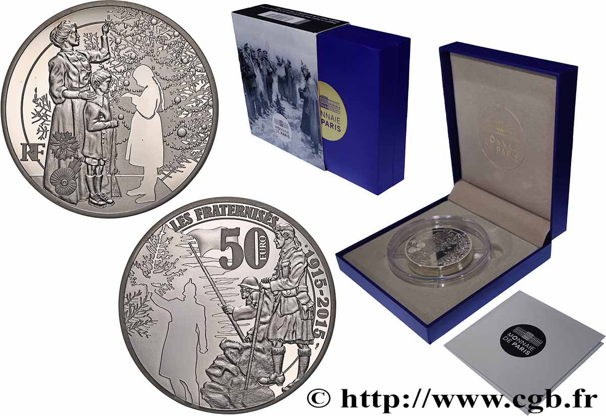 FRANCIA Belle Épreuve 50 Euro LES HOMMES ET LES FEMMES DANS LA GRANDE GUERRE 1915-2015 2015 BE