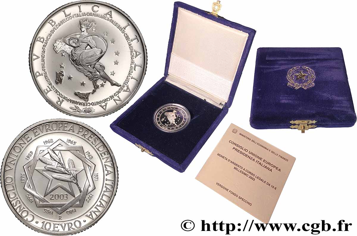 ITALIE BELLE ÉPREUVE 10 Euro PRÉSIDENCE DE L’UE 2003 BE