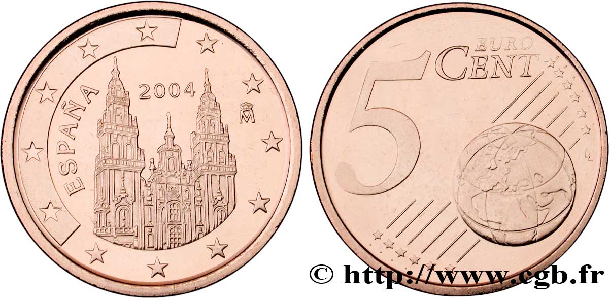 SPAIN 5 Cent COMPOSTELLE 2004 MS63