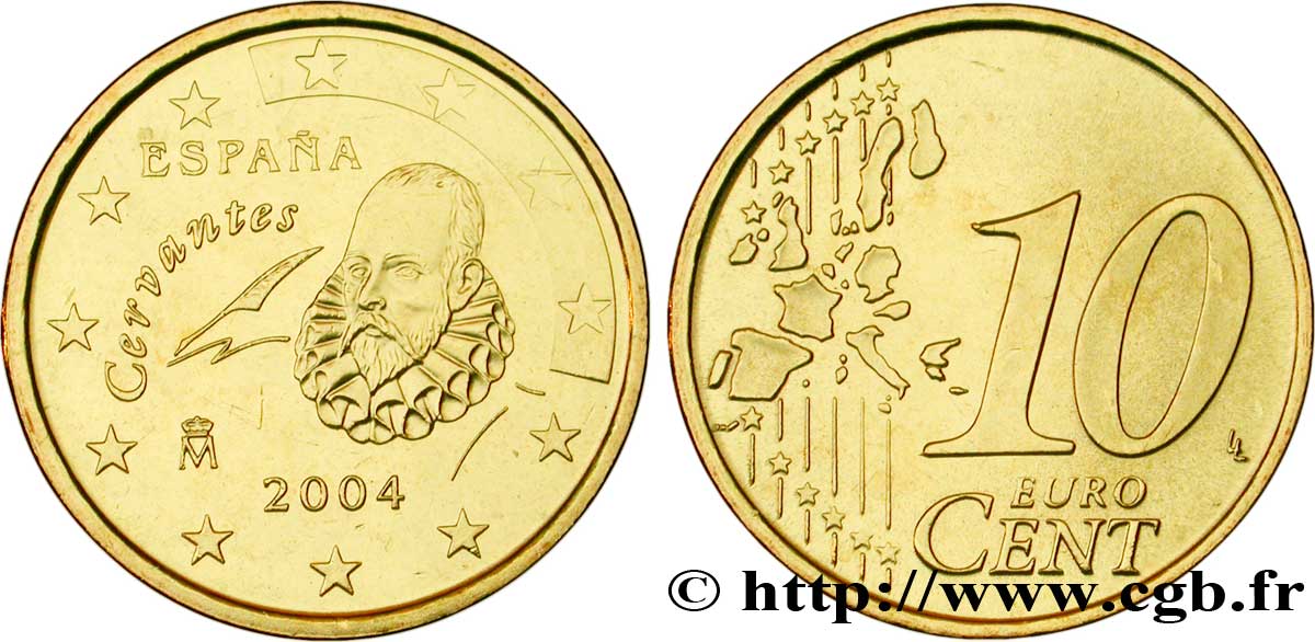 SPAGNA 10 Cent CERVANTÈS 2004 MS63