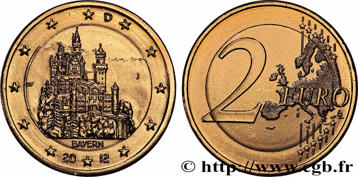 ALLEMAGNE 2 Euro BAVIERE - CHÂTEAU DE NEUSCHWANSTEIN - Stuttgart F 2012 SUP
