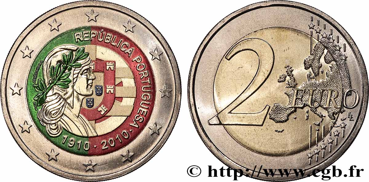 PORTUGAL 2 Euro CENTENAIRE DE LA RÉPUBLIQUE PORTUGAISE 2010 SPL
