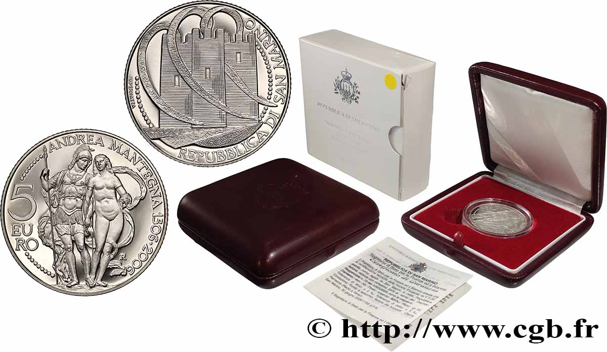 SAN MARINO Belle Épreuve 5 Euro 500ème ANNIVERSAIRE DE LA MORT D&nbsp;ANDREA MANTEGNA 2006