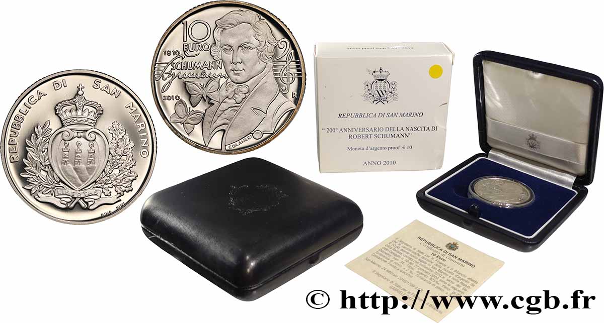 SAN MARINO Belle Épreuve 10 Euro 200e ANNIVERSAIRE DE LA NAISSANCE DE ROBERT SCHUMANN 2010
