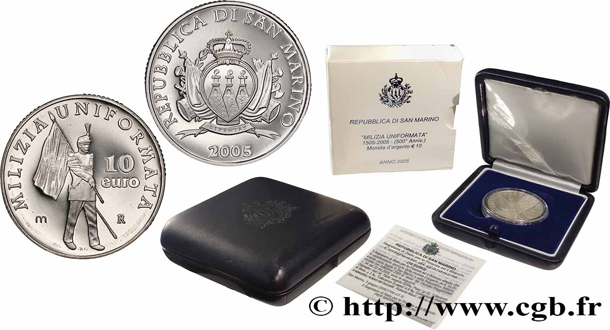 SAN MARINO Belle Épreuve 10 Euro MILICE DE SAINT-MARIN EN UNIFORME 2005