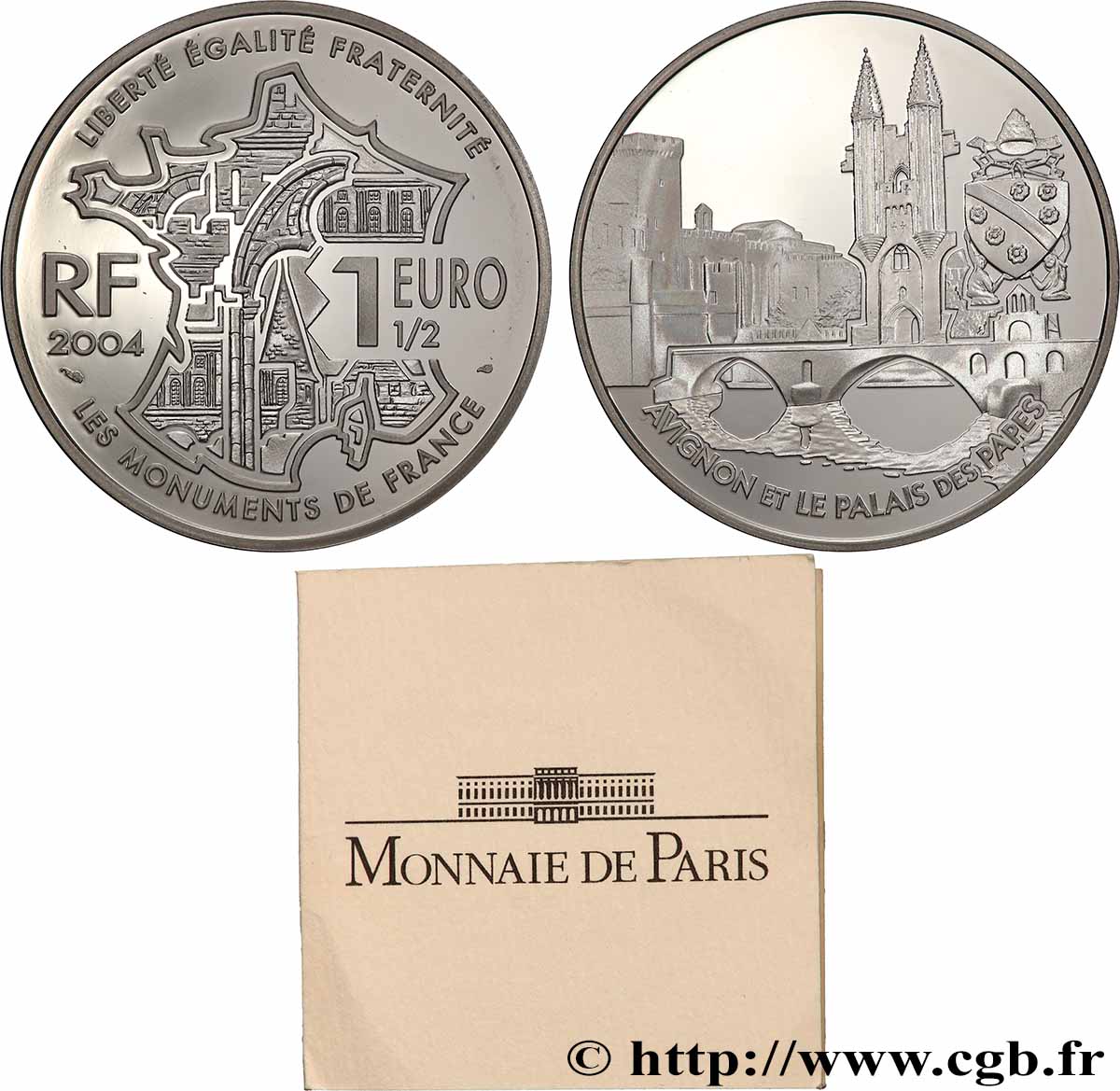 FRANCE Belle Épreuve 1 Euro 1/2 AVIGNON ET LE PALAIS DES PAPES  2004 BE