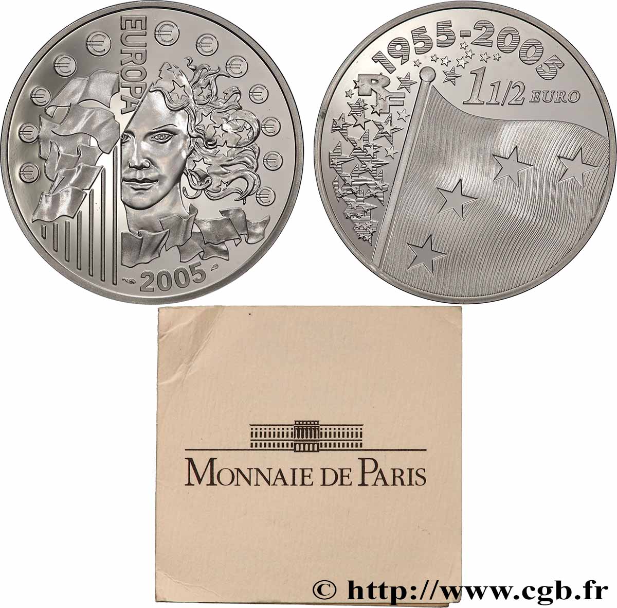 FRANCE Belle Épreuve 1 Euro 1/2 L&nbsp;EUROPA - CINQUANTENAIRE DU DRAPEAU EUROPÉEN 2005 BE