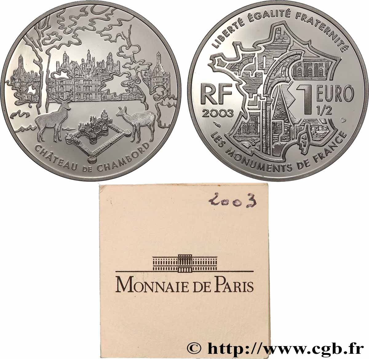 FRANCE Belle Épreuve 1 Euro 1/2 CHAMBORD  2003 BE
