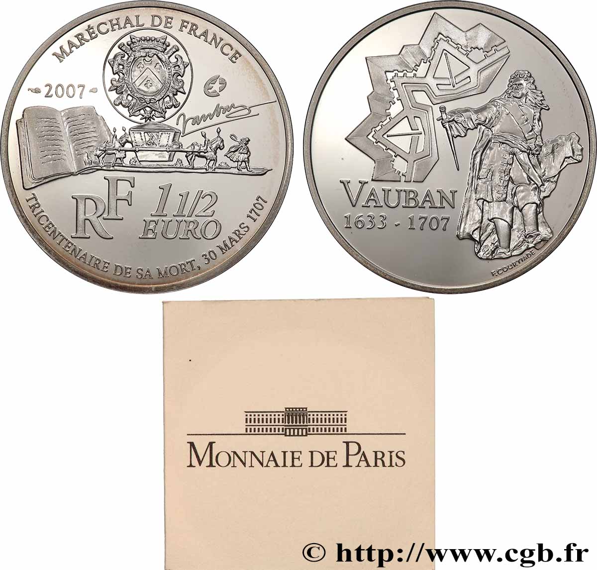 FRANCE Belle Épreuve 1 Euro 1/2 VAUBAN 2007 BE