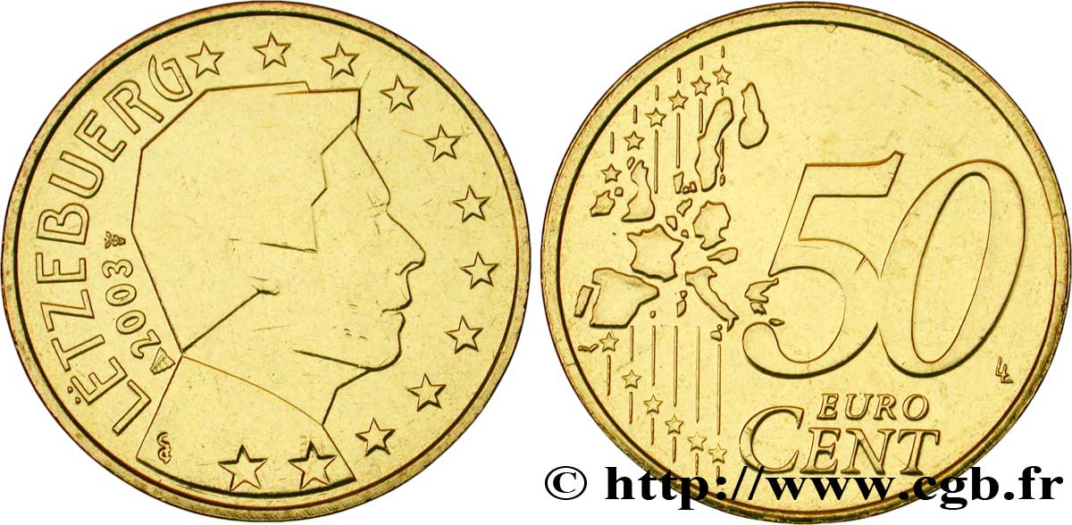 LUXEMBOURG 50 Cent GRAND DUC HENRI 2003 MS63