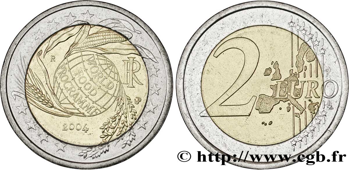 2 Pièces De Monnaie Originales Italiennes Et Européennes, 2004