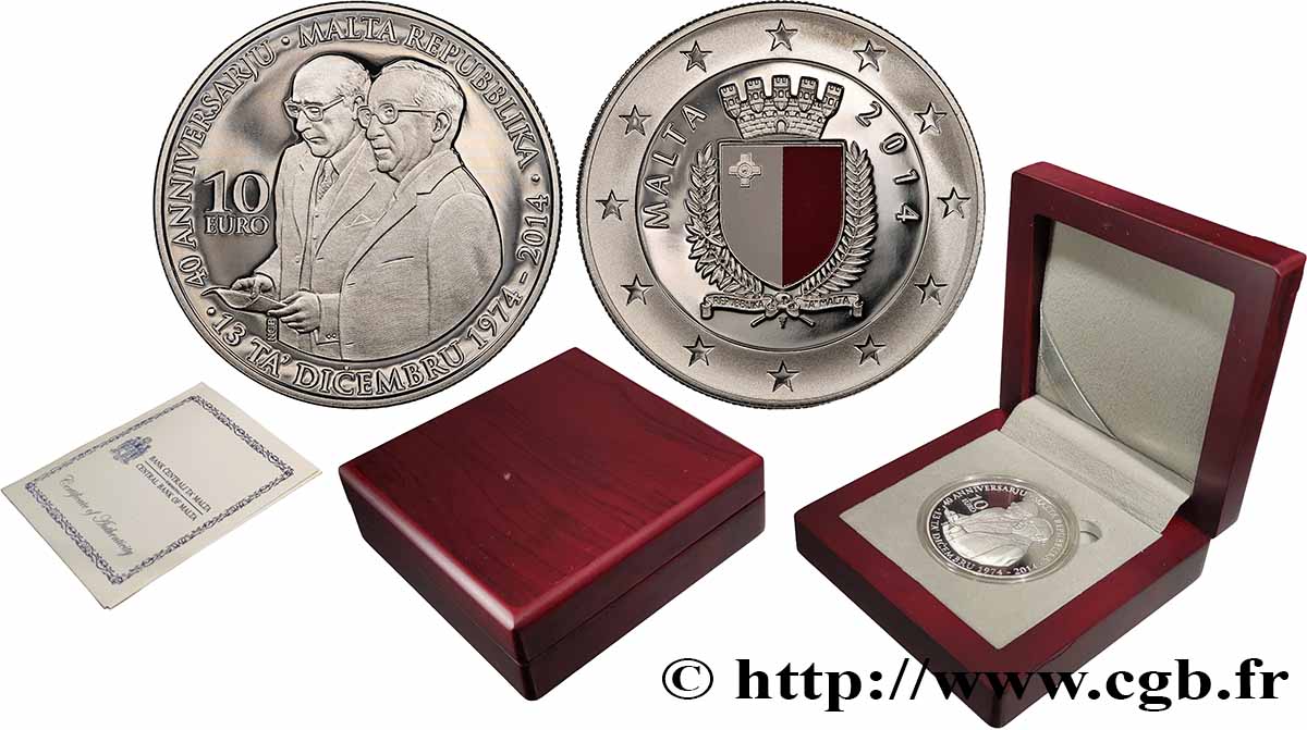 MALTA Belle Épreuve 10 Euro 40 ANS RÉPUBLIQUE  2014 Proof set