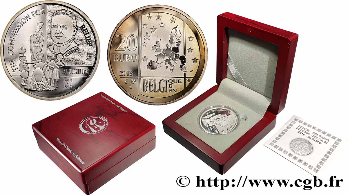 BELGIUM BELLE EPREUVE 20 Euro - COMMISSION PORU LE SECOURS ALIMENTAIRE 2016 Proof set