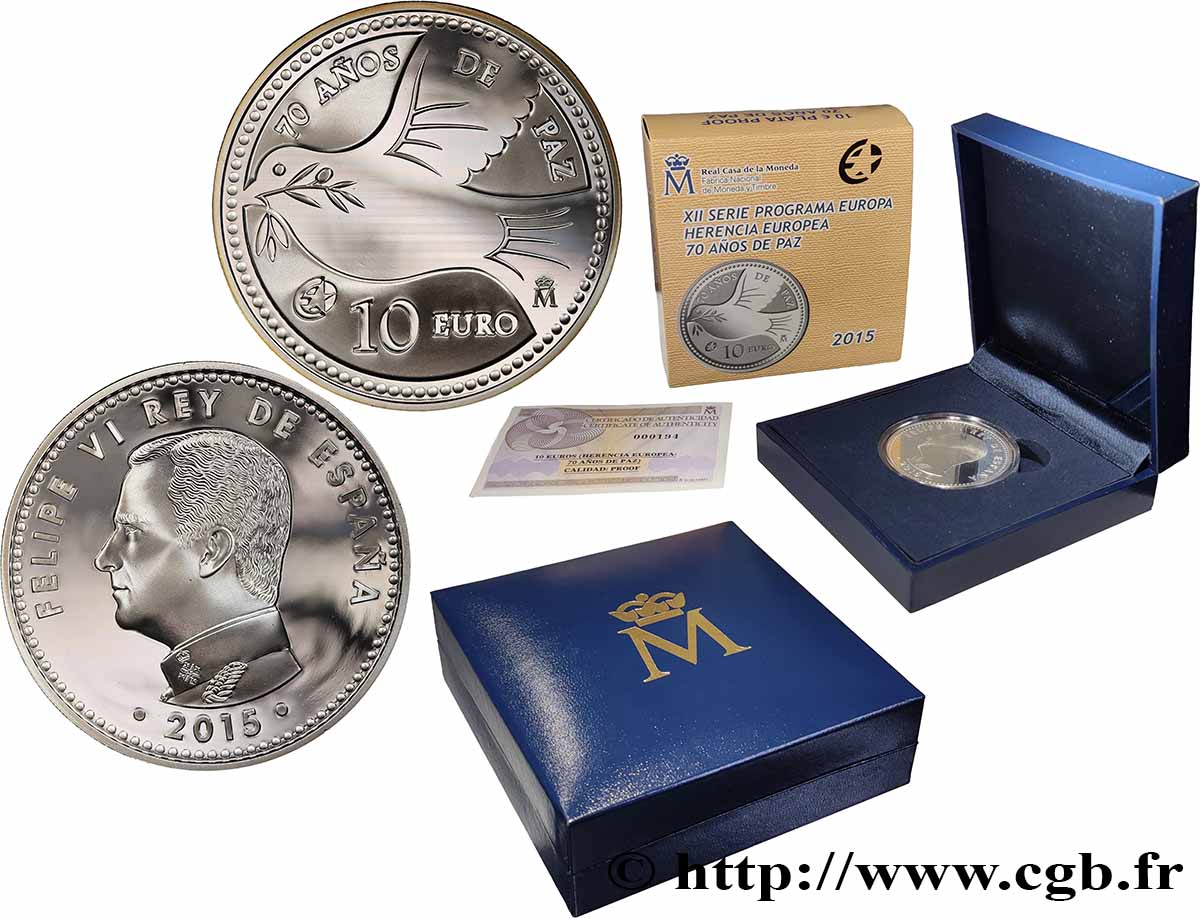 SPAIN BELLE EPREUVE 10 Euro 70 ANS DE PAIX 2015 Proof set