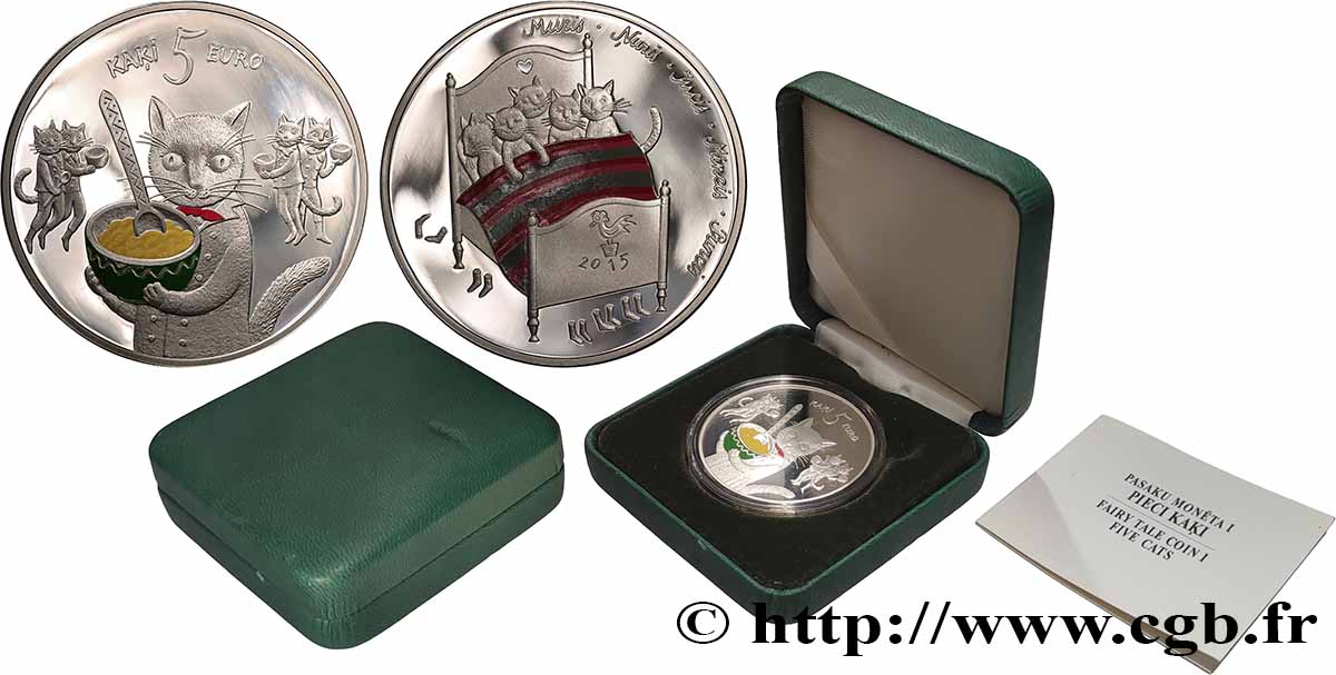 LATVIA Belle Épreuve 5 Euro LES CINQ CHATS 2015 Proof set