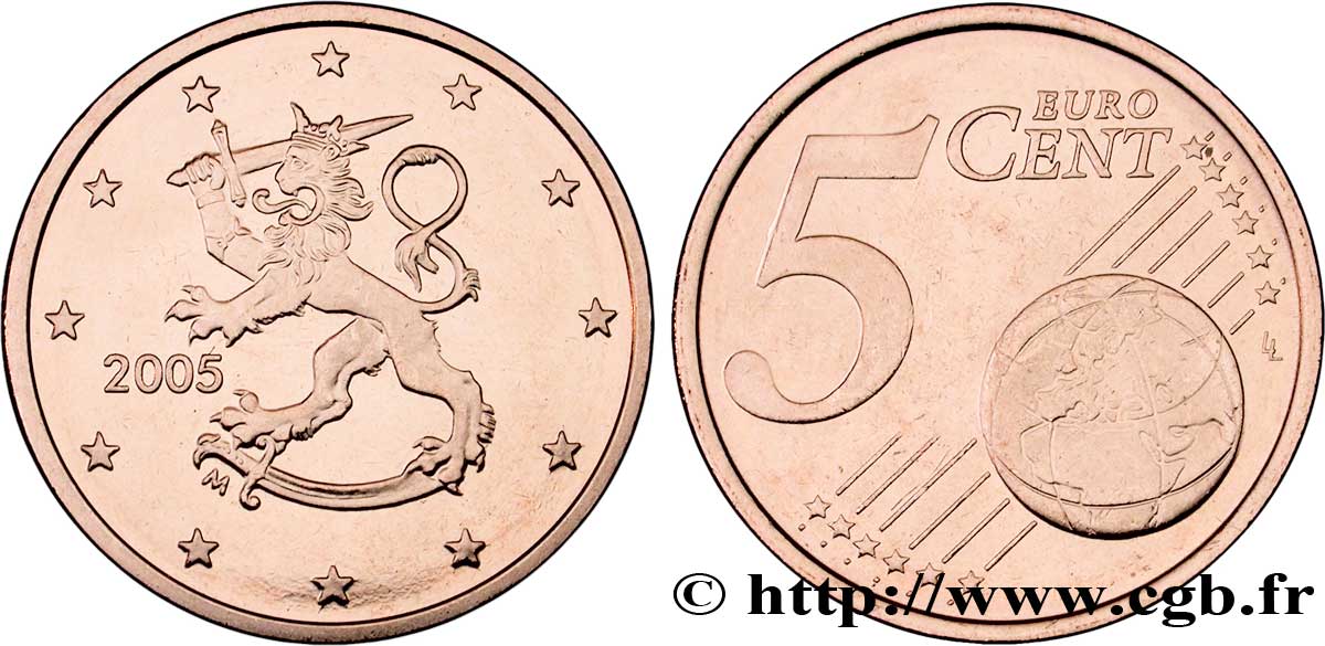 FINLAND 5 Cent LION HÉRALDIQUE 2005 MS63