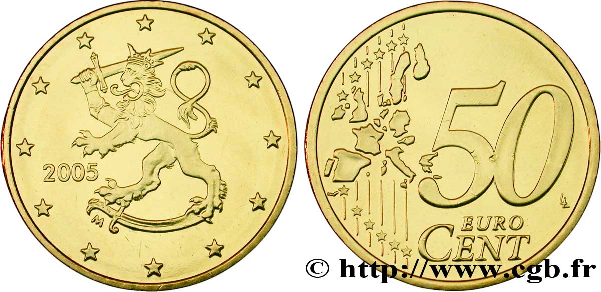 FINLANDIA 50 Cent LION HÉRALDIQUE 2005 MS63