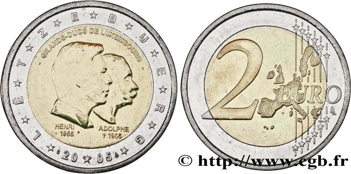 LUXEMBOURG 2 Euro GRANDS DUCS HENRI ET ADOLPHE tranche A 2005 MS63