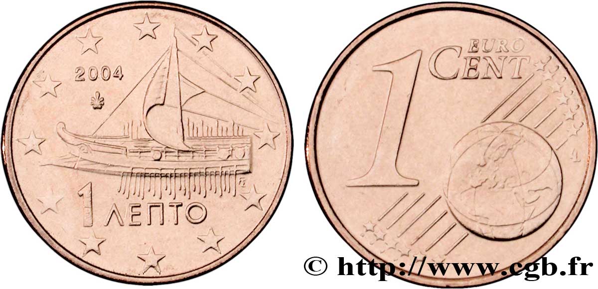GREECE 1 Cent TRIRÈME 2004 MS63