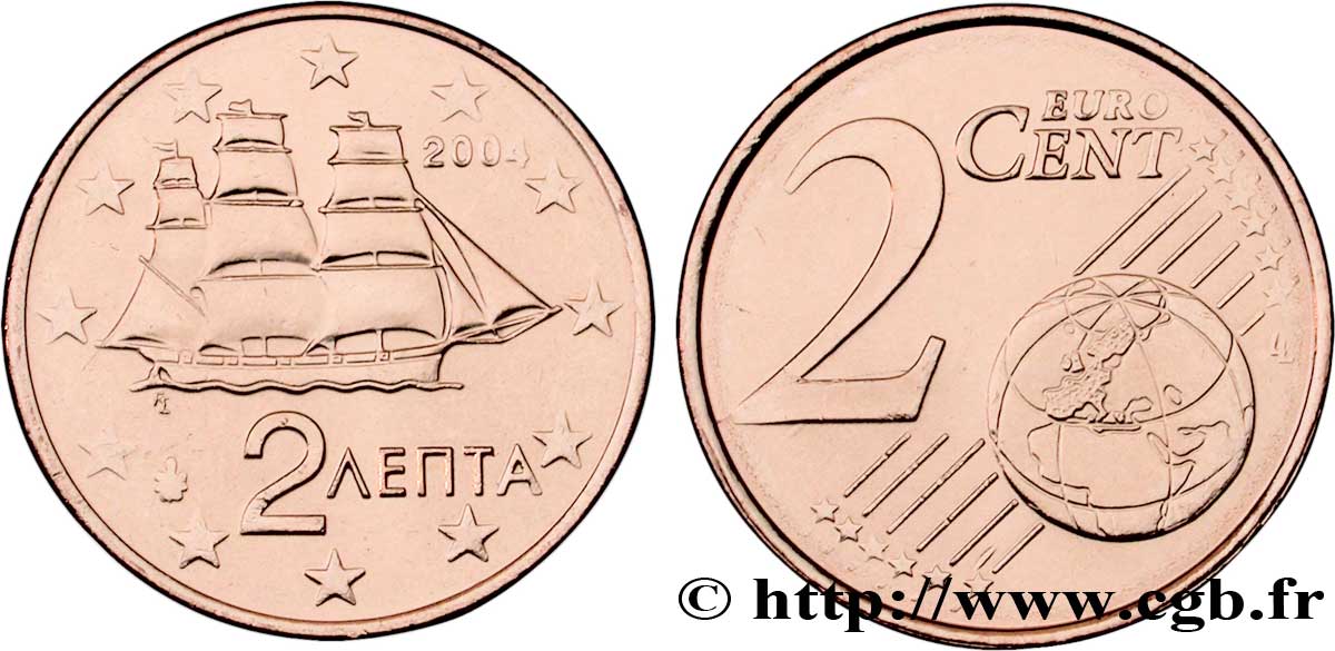 GREECE 2 Cent CORVETTE 2004 MS63