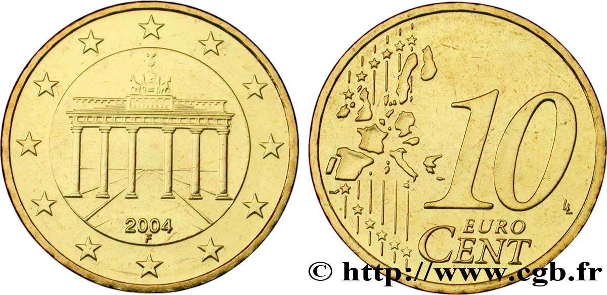 GERMANY 10 Cent PORTE DE BRANDEBOURG - Stuttgart F 2004 MS63