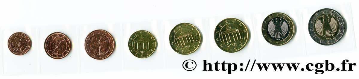 ALEMANIA LOT DE 8 PIÈCES EURO (1 Cent - 2 Euro Aigle héraldique) 2003 SC63