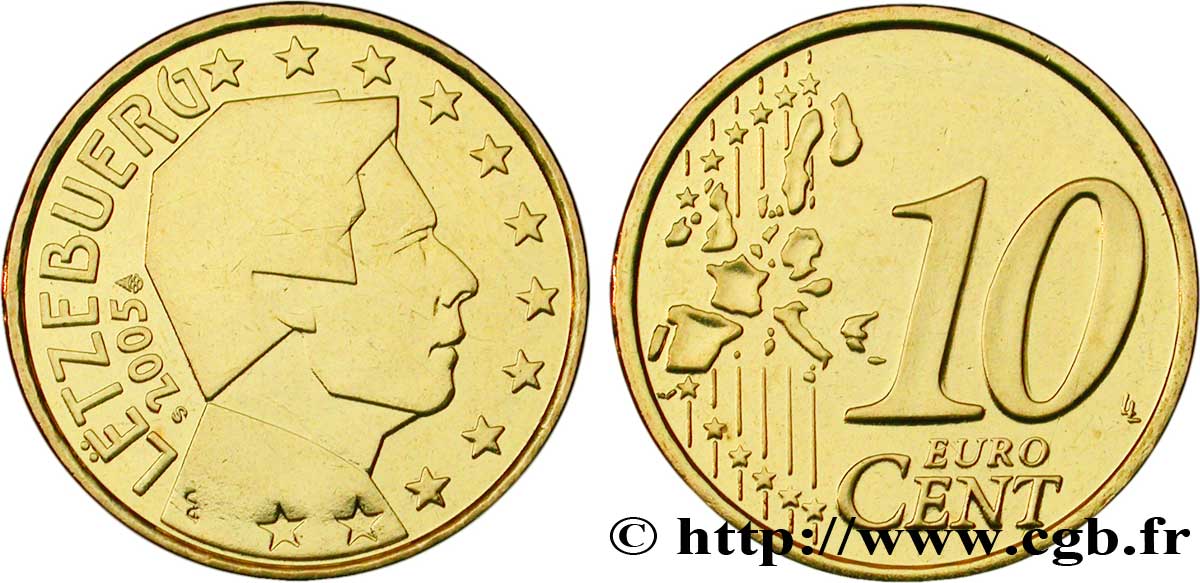 LUXEMBOURG 10 Cent GRAND DUC HENRI 2005 MS63