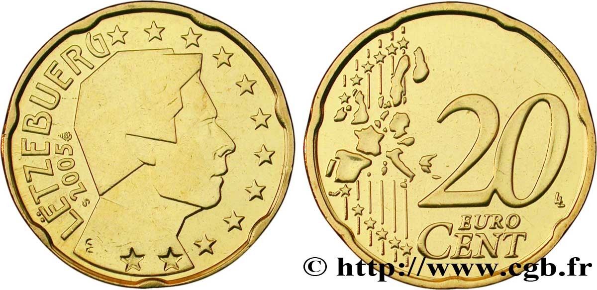 LUXEMBOURG 20 Cent GRAND DUC HENRI 2005 MS63