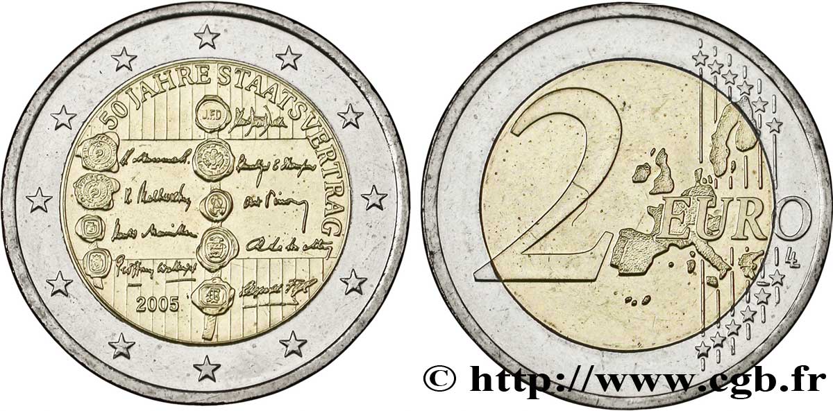 AUSTRIA 2 Euro 50 ANS DU TRAITÉ D’ÉTAT  2005 MS