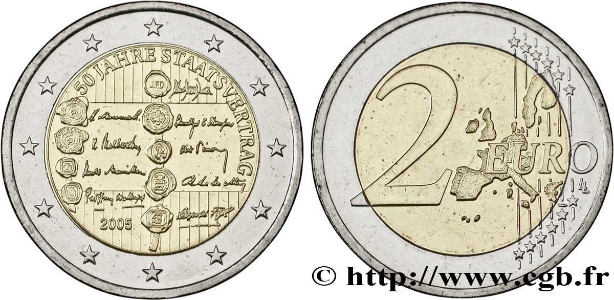 AUSTRIA 2 Euro 50 ANS DU TRAITÉ D’ÉTAT 2005 MS
