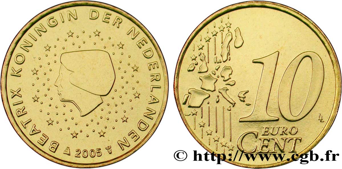 NETHERLANDS 10 Cent BEATRIX 2005 MS63