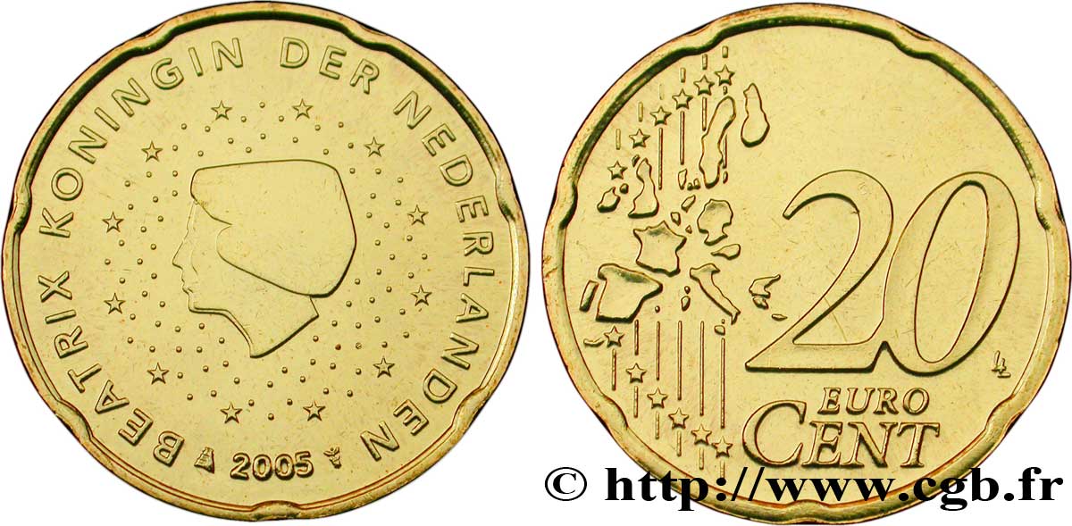 NETHERLANDS 20 Cent BEATRIX 2005 MS63