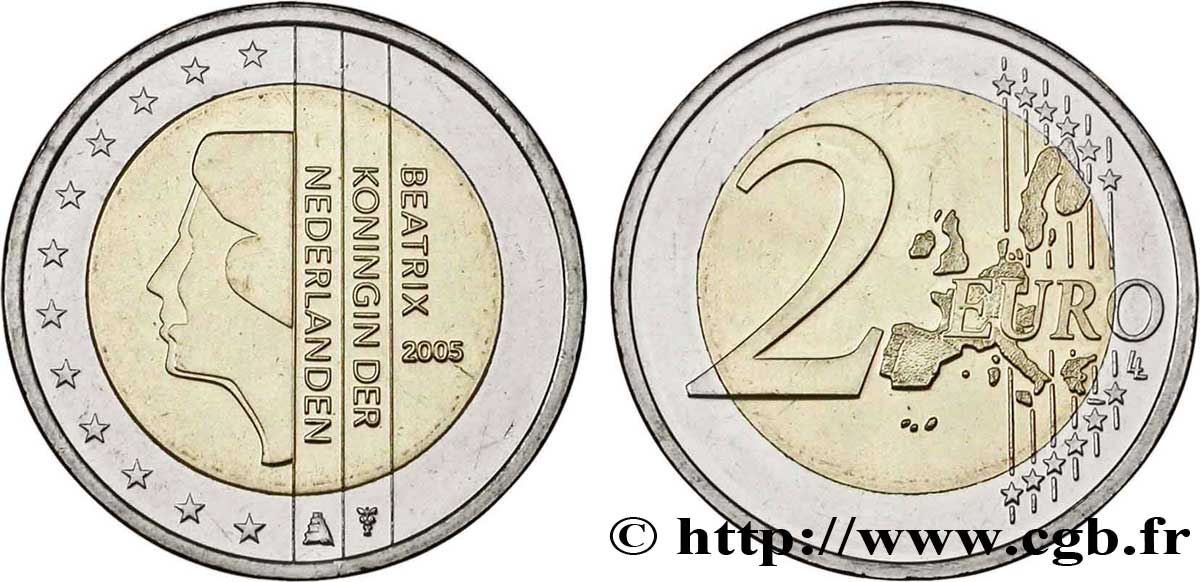 NETHERLANDS 2 Euro BEATRIX tranche B 2005 MS63