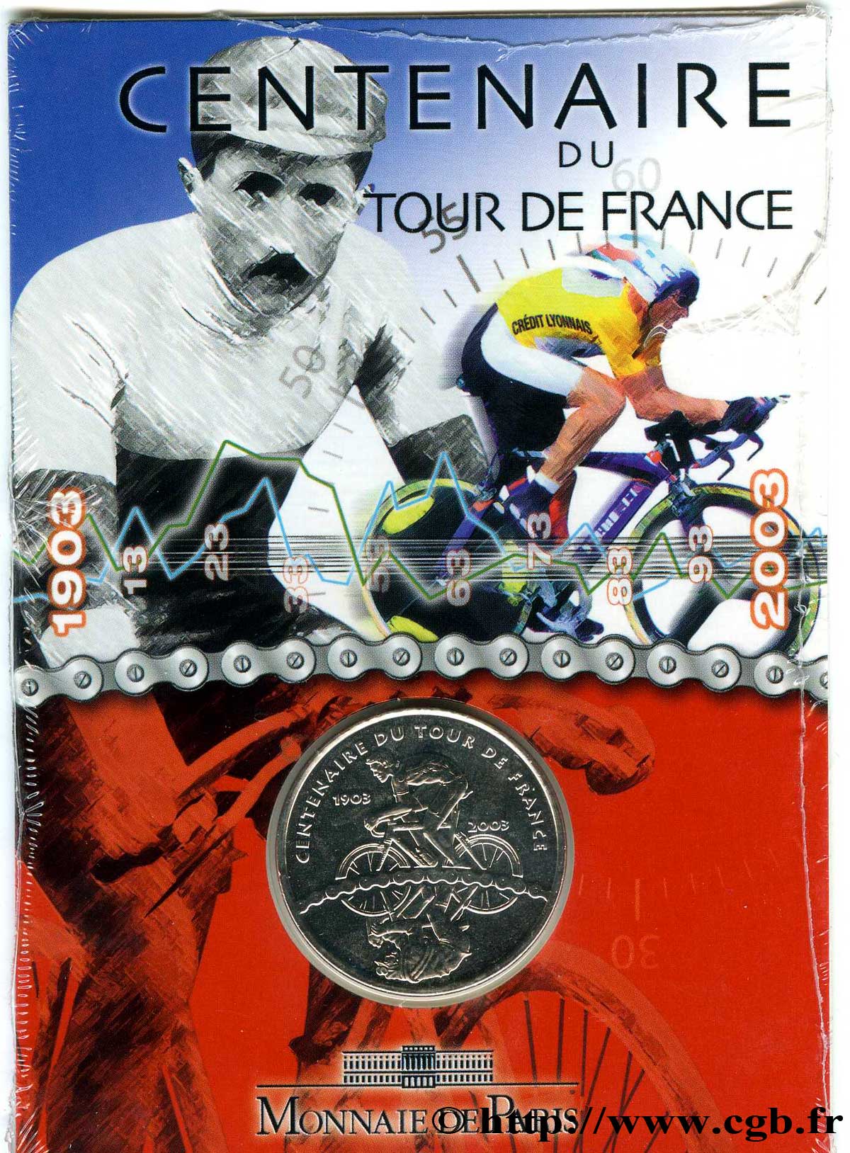 FRANCE 1/4 Euro CENTENAIRE DU TOUR DE FRANCE 2003 Brilliant Uncirculated