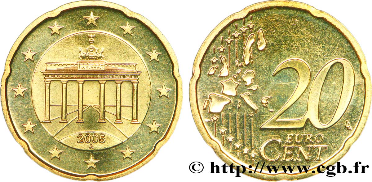 GERMANY 20 Cent PORTE DE BRANDEBOURG - Berlin A 2005 MS63
