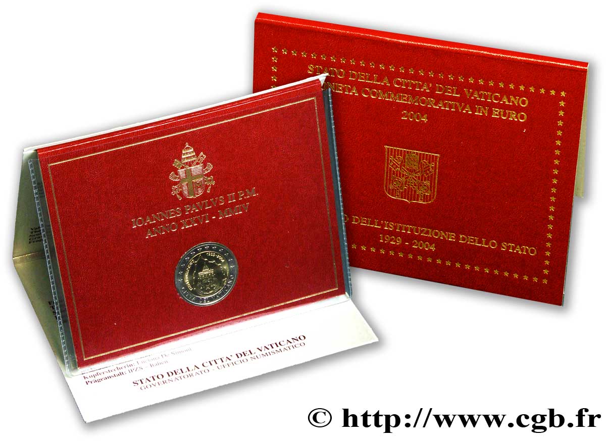 VATICAN 2 Euro 75e ANNIVERSAIRE DE LA FONDATION DE L’ÉTAT DE LA CITÉ DU VATICAN 2004 Brilliant Uncirculated