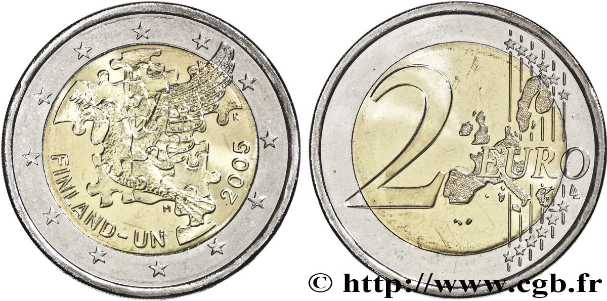 FINLANDIA 2 Euro 50 ANS D’ADHÉSION DE LA FINLANDE À L’ONU  2005 MS