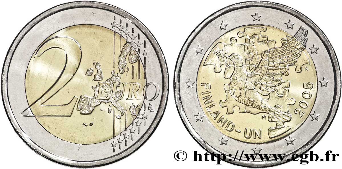 FINLANDIA 2 Euro 50 ANS D’ADHÉSION DE LA FINLANDE À L’ONU 2005 MS
