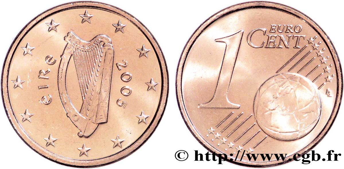 IRELAND REPUBLIC 1 Cent HARPE 2005 MS63