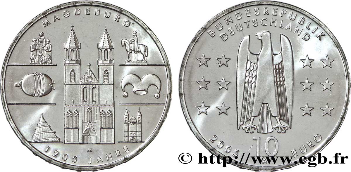 GERMANIA 10 Euro 1200e ANNIVERSAIRE DE MAGDEBOURG 2005 MS