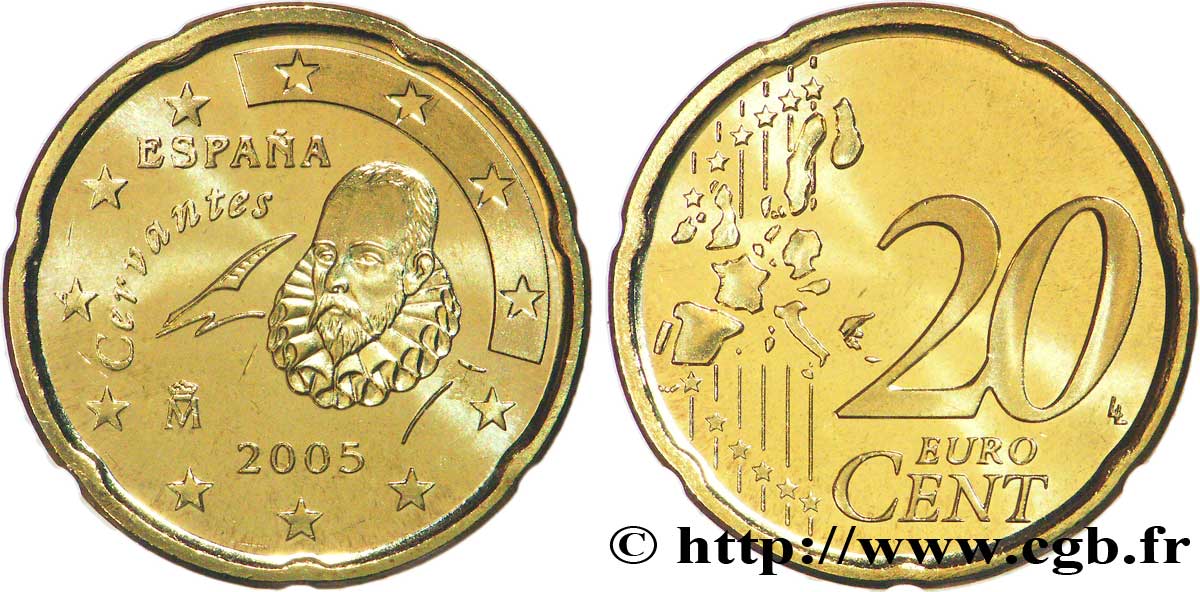 SPAIN 20 Cent CERVANTÈS 2005 MS63