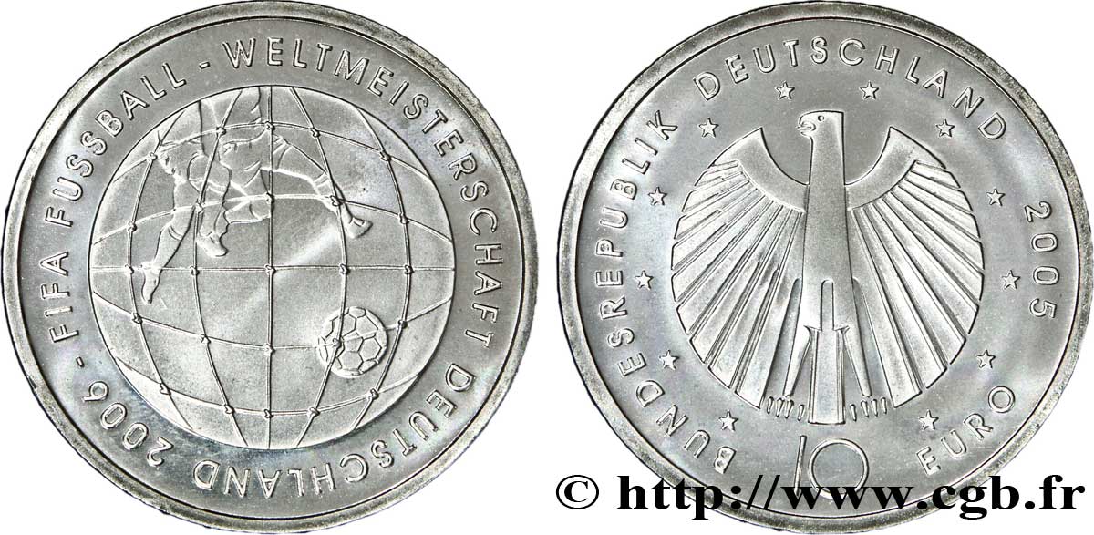 GERMANIA 10 Euro COUPE DU MONDE EN ALLEMAGNE 2006 - III tranche B 2005 MS63