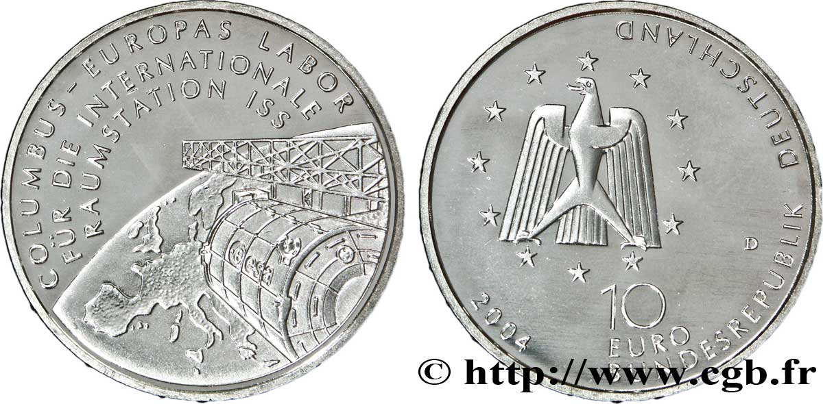GERMANIA 10 Euro COLUMBUS - STATION ORBITALE ISS 2004 MS